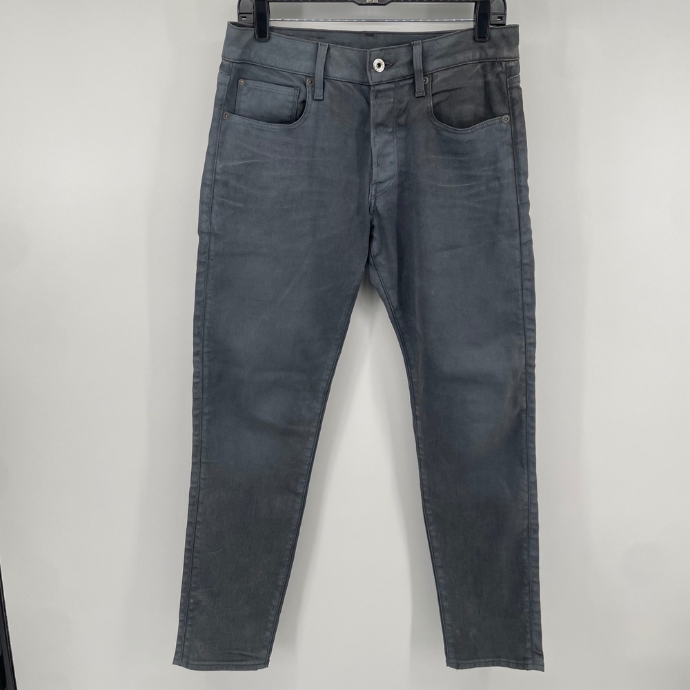 G-Star Raw 3301 Slim Jeans Mens 30x30 Grey Coated Denim Moto Streetwear Waxed